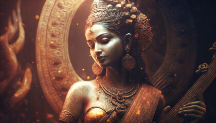 Divine Saraswati: A Beautiful Portrait of the Hindu Goddess of Wisdom and Music