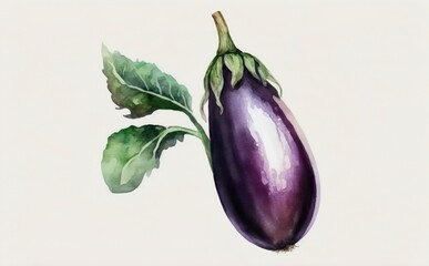 A drawn eggplant on white background watercolor vegetable organic food illustrations Generative AI