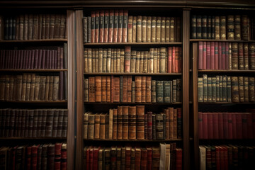 many old books on bookshelf in library Generative AI - obrazy, fototapety, plakaty