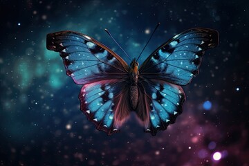 A Celestial Moment: Butterfly Amongst the Night Sky and Stars: Generative AI
