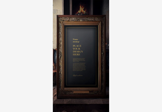 Medivial Picture Frame Mockup with Fire in Background  Generative AI  