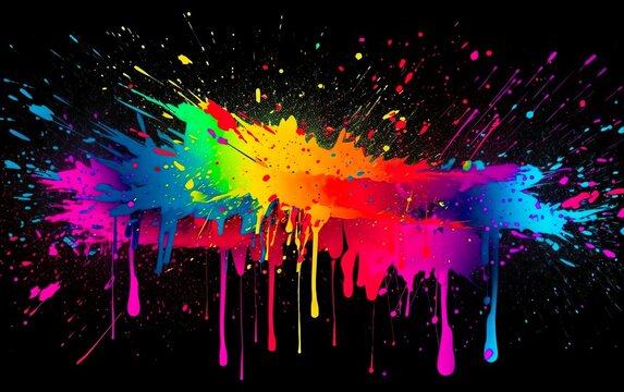 Background of multicolored neon paint splashes, Generative AI