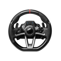 Steering play wheel isolated. Racing wheel for computer driving simulator isolated on transparent or white background. © Denis Rozhnovsky