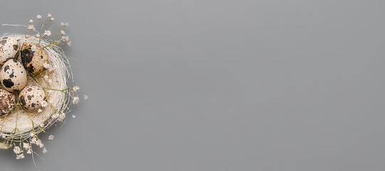 Happy easter template with decor of monochrome easter eggs on gray background.Mockup design for invitation, postcard, menu, flyer, banner, poster.Easter card,easter banner