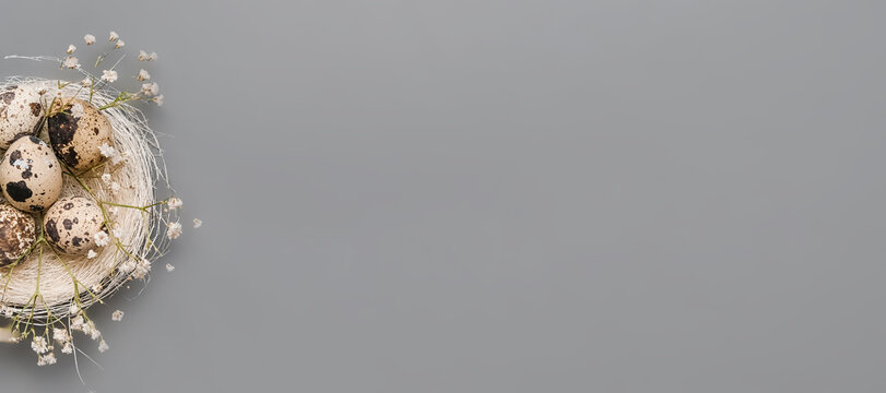 Happy easter template with decor of monochrome easter eggs on gray background.Mockup design for invitation, postcard, menu, flyer, banner, poster.Easter card,easter banner