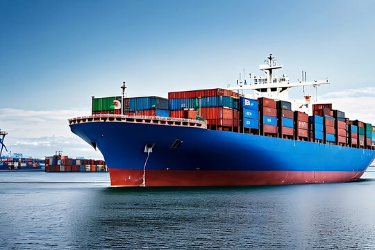 Container ship in port. Generative ai