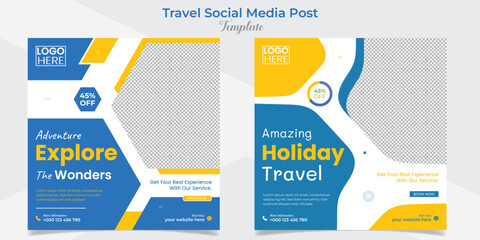 Tourism and travel holiday vacation social media post and square flyer post banner template design set