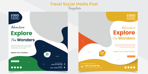 Travel and tour holiday vacation square flyer post banner and social media post template design set
