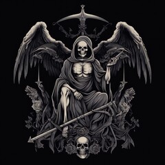 skull and crossbones and wings tattoo,  generative AI