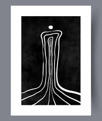 Abstract darkness minimalistic drawing wall art print. Wall artwork for interior design. Printable minimal abstract darkness poster. Contemporary decorative background with drawing.