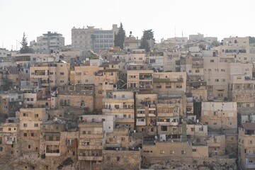 Fototapeta na wymiar Aerial of the weathered buildings in Jerusalem, Israel