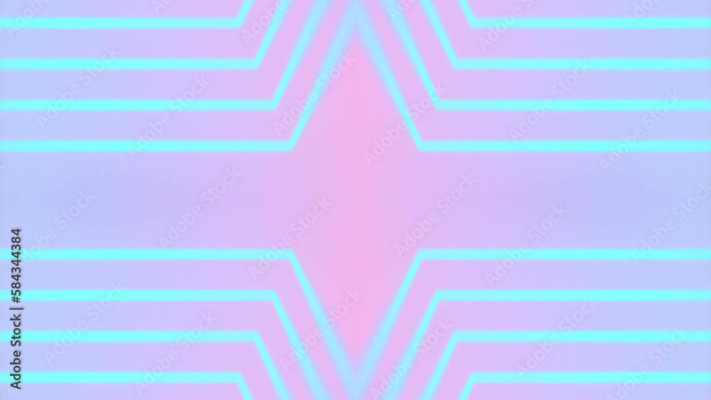 Aufkleber Symmetrical composition of neon blue rays of light. 3d rendering animation 4K