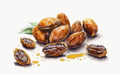 Obraz premium A drawn dates on white background watercolor fruits organic food illustrations Generative AI
