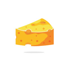 Single slice of cheese isolated on white background. Cheese flat icon. Designed in flat cartoon style