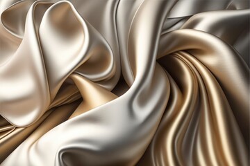 Gold and white silk shiny and crumpled fabric textures, created using generative ai technology