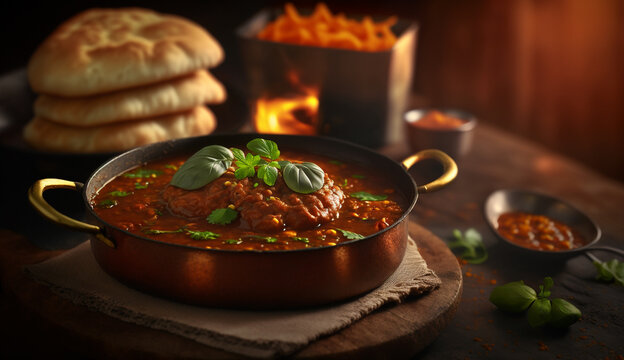 Steaming Pav Bahji, Indian Dish, on a Dark Background