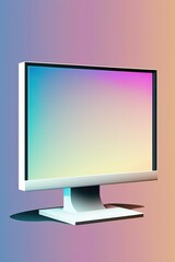 Close up of computer monitor with blank screen and copy space on blue to orange background using generative ai technology