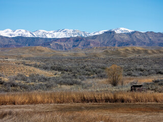 View of the snowy Bookcliffs in western Colorado after a spring storm