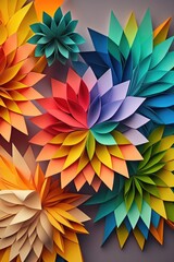 Fototapeta na wymiar Image of colourful origami paper flowers on green background, created using generative ai technology