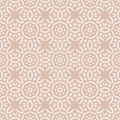 Seamless pattern with geometric line brush stroke shapes and line in nude colors. Minimalist Boho Printable in pastel color. Vector Aesthetic background with petals.
