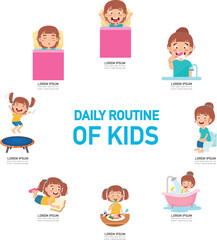 Daily routine of kids infographic vector illustration