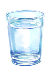 水の入った透き通ったグラスの水彩イラスト( 透過PNG)