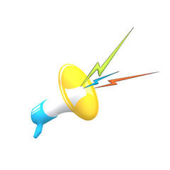 Blue and yellow megaphone in 3d