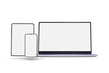 Tablet, laptop and phone with blank screen, mockup