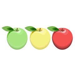 Set, apples :red,green,yellow,isolated on a white background Vector illustration of fruit.