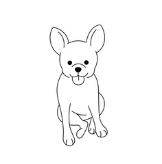 Vector isolated one single cute cartoon small sitting dog puppy colorless black and white contour line easy drawing