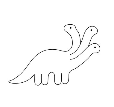 Vector isolated one single dino dinosaur with three heads three headed dragon colorless black and white contour line easy drawing