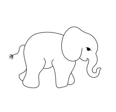 Vector isolated one single walkind elephant side view colorless black and white contour line easy drawing