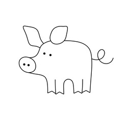 Vector isolated one single cute cartoon funny pig piglet  colorless black and white contour line easy drawing