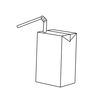 recommend clip art: Vector isolated one single cardboard box small juice or milk pack with a straw colorless black and white contour line easy drawing