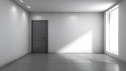 salle vide avec une porte et une fenêtre, généré par IA