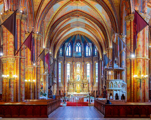 Interiors of Matthias church in Fisherman bastion, Budapest, Hungary