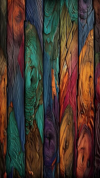 Phantasmal Iridescent Colorful Wooden Planks Textured 3d Mobile Wallpaper Background.  Generative Ai.