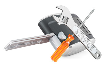 Car key with screwdriver and wrench, 3D rendering