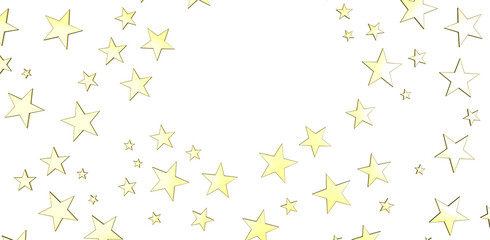 Banner with golden decoration. Festive border with falling glitter dust and stars.