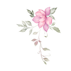 Botanical composition with foliage flowers elements on a white background.