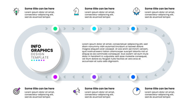 Infographic template. Line with 6 steps and arrows