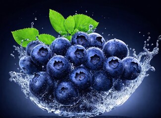 Colorful blueberries fruit splash art created with Generative AI.