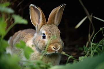 A bunny rabbit outside in the grass