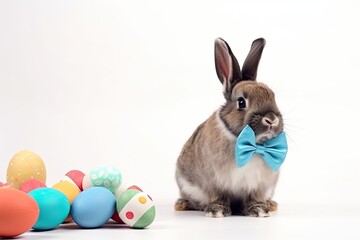 Obraz premium A bunny rabbit wearing a bowtie with Easter eggs