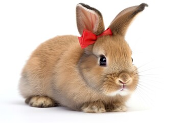 A bunny rabbit with a bow on a white background