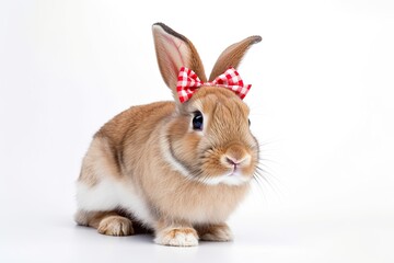 Fototapeta na wymiar A bunny rabbit with a bow on a white background