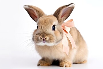 Obraz premium A bunny rabbit with a bow on a white background