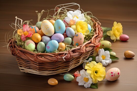 Easter eggs in an Easter basket