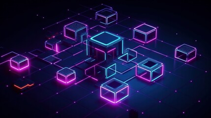 Futuristic blockchain and information technology concept. Interconnected blocks of data depicting a cryptocurrency blockchain. Transferring big data showing data flow (ai generated)