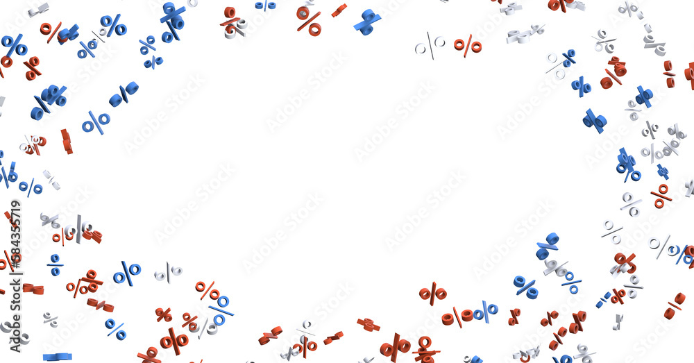 Poster sales icons floating in the air 3d rendering - 3d percent rain illlustration